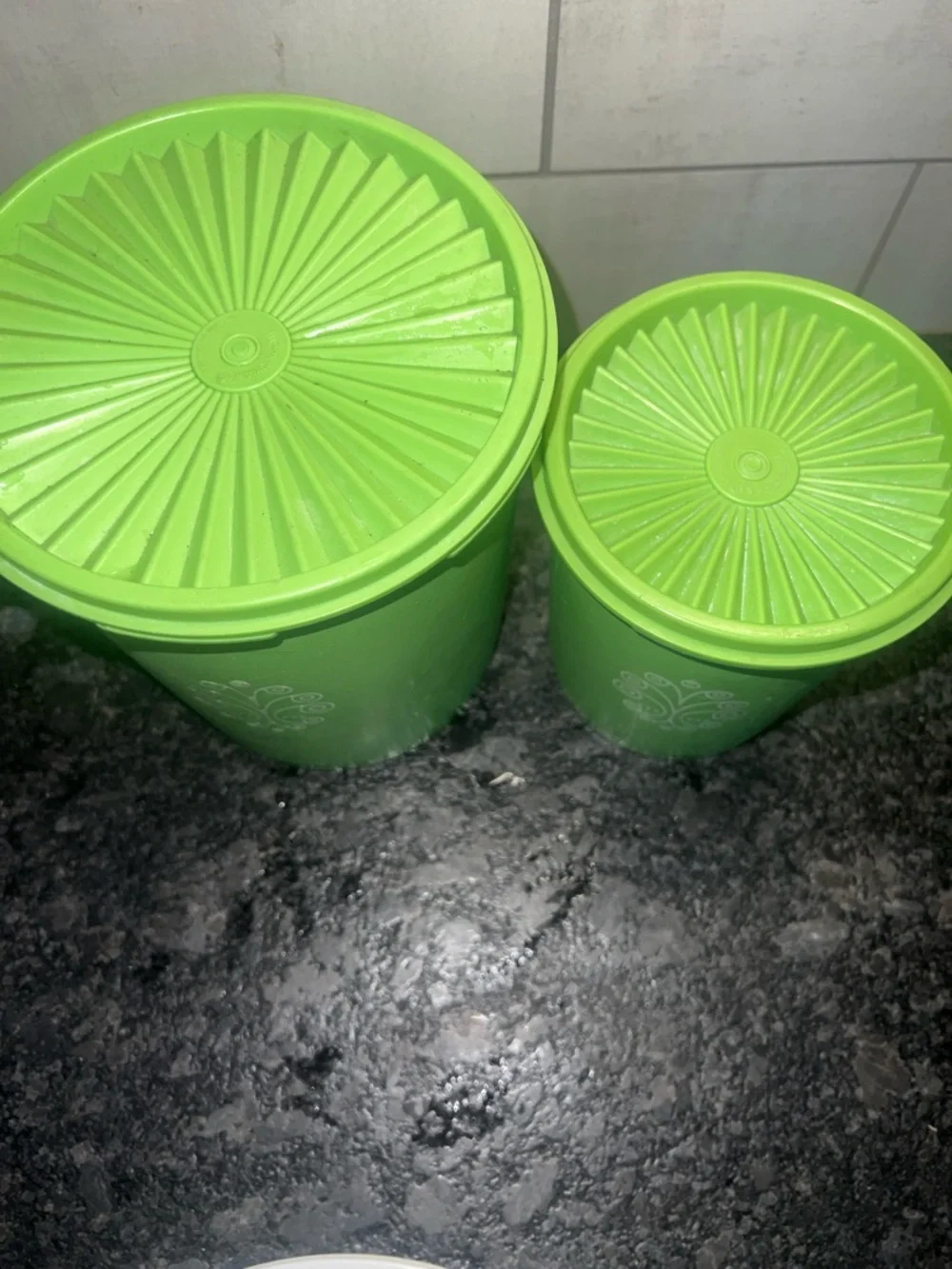 Tupperware Green Servalier Storage Canisters Set. Great shape. Set of 2